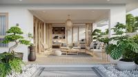 Inspirasi Teras Rumah Luas Bergaya Tropis dengan Lantai Kayu (Sumber: gemini.com)