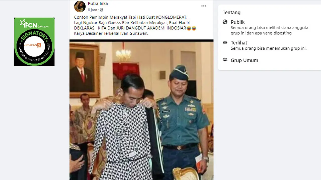 klaim Jokowi sedang mengukur baju karya Ivan Gunawan untuk menjadi juri Dangdut Akademi Indosiar.