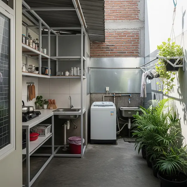9 Desain Dapur Kecil Baja Ringan di Sudut Belakang Rumah, Fungsional dan Estetis
