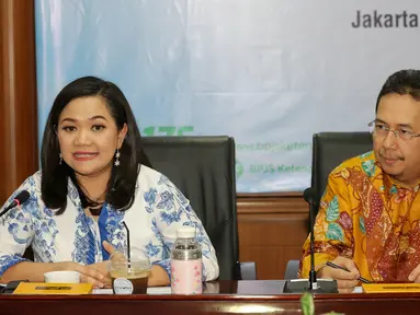 VP Marketing Airy, Ika Paramita memberi keterangan pers terkait kerja sama BPJamsostek dengan PT Airy Nest Indonesia di Jakarta, Rabu (11/12/2019).  Airy Rooms menawarkan bentuk kerjasama dengan cara menawarkan perlindugan jaminan tenaga kerja di mitra-mitra properti. (Liputan6.com/Fery Pradolo)