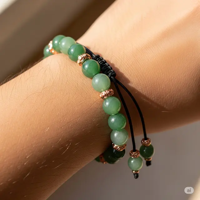 Gelang Giok Beaded Model Shambala dengan Rose Gold