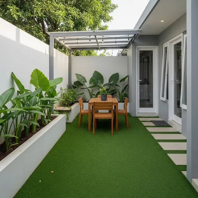 9 Desain Halaman Belakang Rumah Minimalis dengan Rumput Sintetis, Minim Perawatan