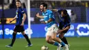 Kemenangan atas Napoli sangat dramatis karena gol terjadi di masa injury time babak kedua. (AP Photo)
