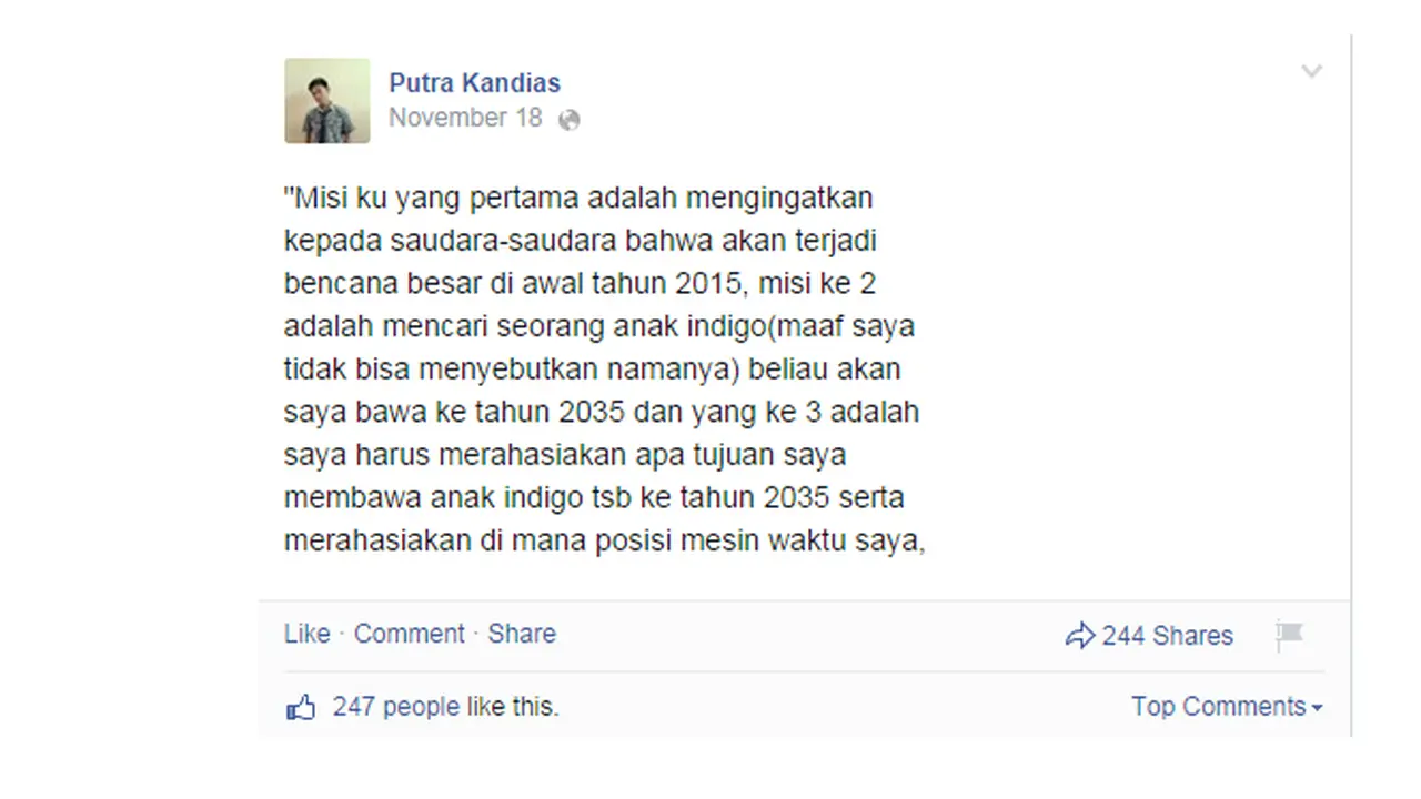 Remaja dari `Masa Depan` Ramalkan 2017 Terjadi PD III