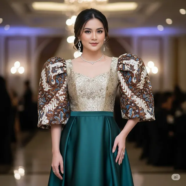 Dress Midi A-line dengan Brokat
