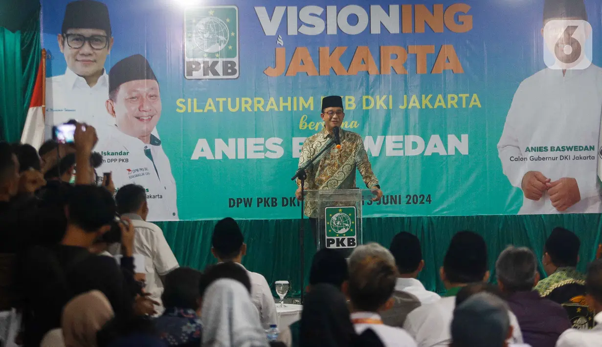 Anies menyampaikan rasa terima kasih atas dukungan yang diberikan DPW PKB Jakarta untuk maju kembali dalam Pilgub Jakarta 2024. (Liputan6.com/Herman Zakharia)