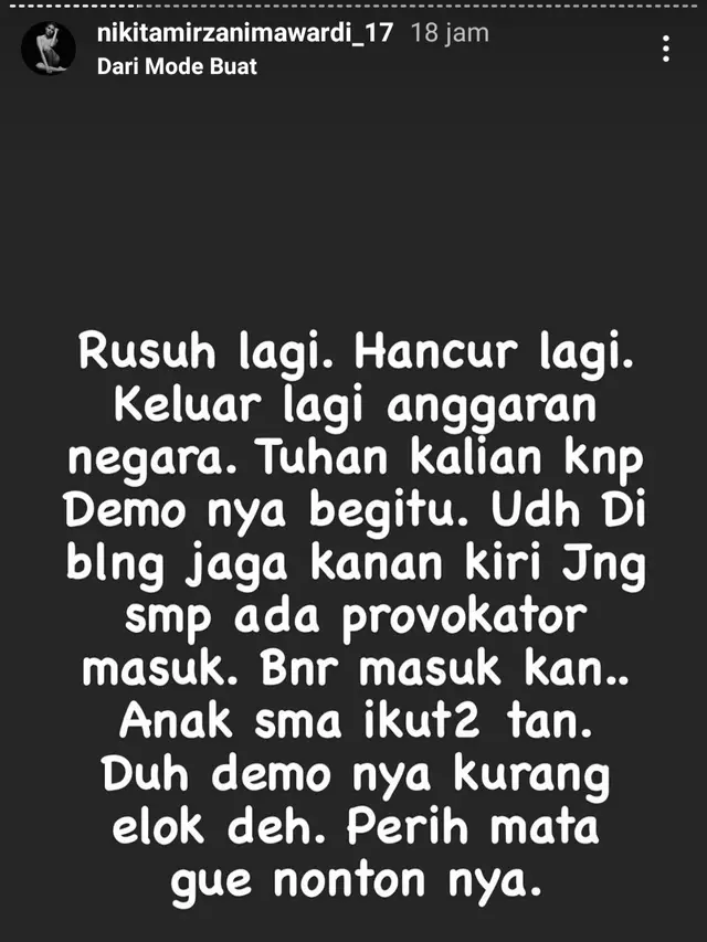 Unggahan Nikita Mirzani. (Foto: Instagram @nikitamirzanimawardi_17)