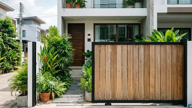 Pagar Geser dari Papan Kayu Vertikal