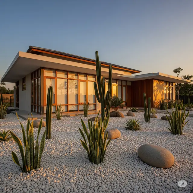 Taman Kering Depan dengan Tanaman Xeriscape