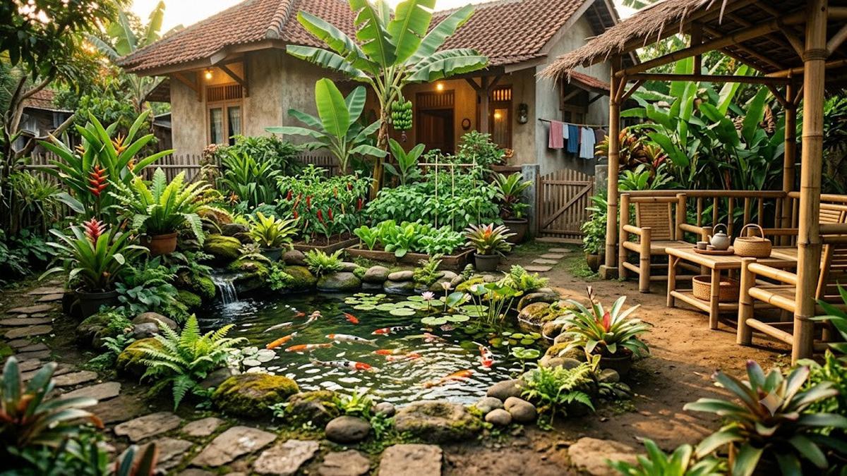 7 Konsep Ide Pekarangan yang Menggabungkan Kolam, Kebun dan Area Santai