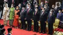 Jajaran menteri-menteri kabinet Jokowi menghadiri Sidang Tahunan MPR dan Sidang Bersama DPR - DPD Tahun 2022 di Gedung Nusantara, Kompleks Parlemen, Senayan, Jakarta, Selasa (16/8/2022). Sidang dihadiri langsung oleh Presiden Joko Widodo (Jokowi), Wakil Presiden Ma'ruf Amin, serta jajaran menteri-menteri kabinet Jokowi serta para ketua lembaga. (Liputan6.com/Johan Tallo)