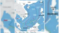 klaim tumpang tindih negara-negara Asia Tenggara, China, dan Taiwan atas Laut China Selatan (VOA Wikimedia Commons) 2