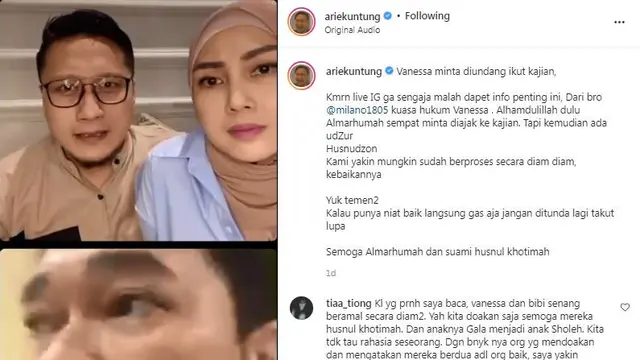 Milano Lubis Ceritakan ke Arie Untung Bahwa Vanessa Angel sempat ingin ikut kajian namun belum terlaksana