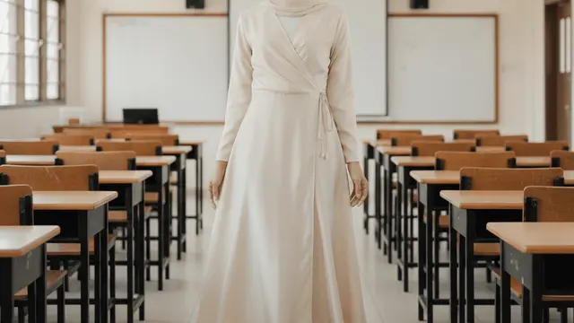 Gamis Satin Elegan untuk Ibu ke Pembagian Rapor Sekolah. Gemini