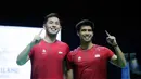 Ganda putra Indonesia Sabar Karyaman Gutama/Moh. Reza Pahlevi Isfahani, melakukan selebrasi setelah menaklukkan wakil Malaysia, Aaron Chia/Soh Wooi Yik pada laga final SEA Games 2025 di Thammasat University Rangsit Campus, Pathum Thani, Minggu (14/12/2025). (Bola.com/Bagaskara Lazuardi)