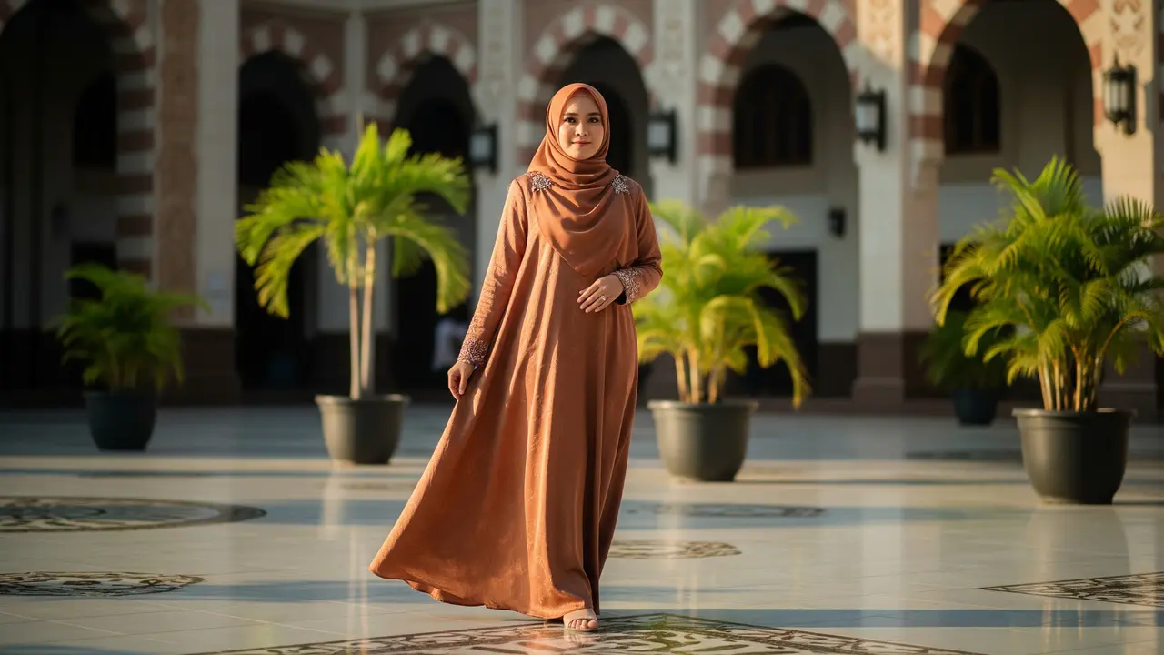 Model Gamis Warna Mocca Elegan