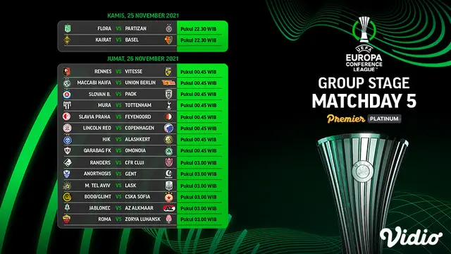Link Live Streaming UEFA Conference League 2021/2022 Matchday 5 di Vidio