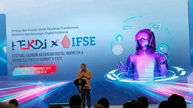 Gubernur Bank Indonesia (BI) Perry Warjiyo dalam acara FEKDI dan IFSE 2025, di JCC, Jakarta, Kamis (30/10/2025). (Foto: Liputan6.com/Tira Santia)
