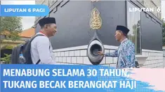 Seorang tukang becak asal Sampang, Madura, rela menabung sejak puluhan tahun demi bisa berangkat haji. Mimpinya berangkat ke Tanah Suci akhirnya terwujud tahun ini meski tak didampingi sang istri yang meninggal tahun 2019.
