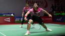 Pebulutangkis ganda putra Indonesia, Leo Rolly Carnando/Daniel Marthin bertanding melawan pebulutangkis ganda putra Jepang, China, Keiichiro Matsui/Yoshinori Takeuchi pada laga perempatfinal Indonesia Masters 2023 di Istora Senayan, Jakarta, Jumat (27/01/2023). Leo/Daniel menang dengan skor 21-13, 21-11. (Bola.com/Bagaskara Lazuardi)