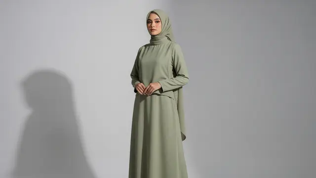 Gamis Minimalis Berpotongan Clean dengan Ventilasi Mikro di Belakang