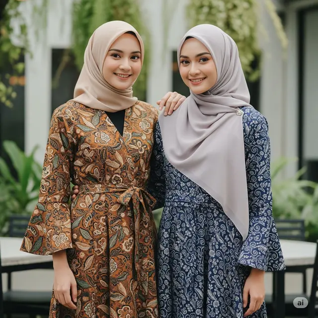 Model Gamis Batik Lengan Lonceng Kekinian 2025. Foto: Gemini