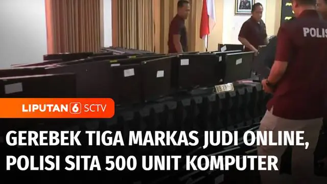 Dari penggerebekan tiga markas judi online di Banyumas, Jawa Tengah, polisi menetapkan sebanyak 12 orang tersangka. Polisi juga menyita sebanyak 500 unit komputer, puluhan modem, serta uang belasan juta rupiah.