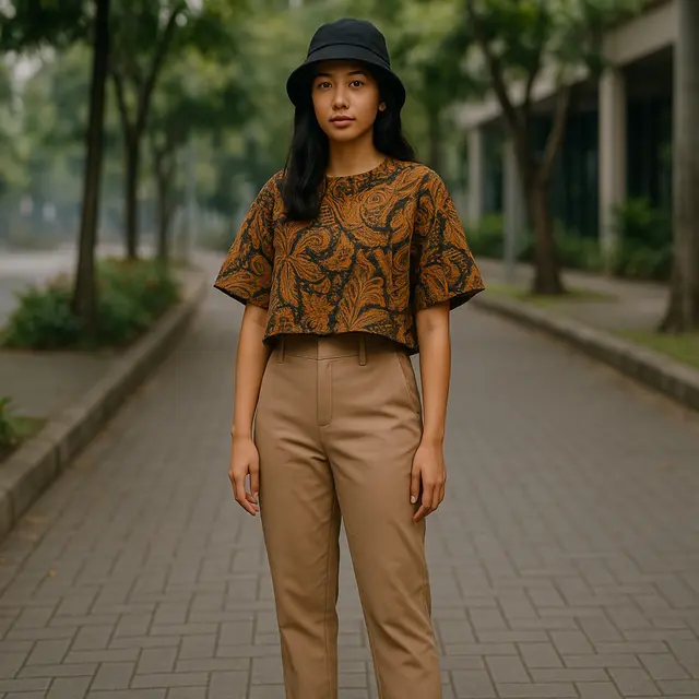 8 Model Batik Crop Top Dipadukan Celana High Waist, Gaya Etnik Modern yang Modis