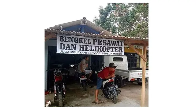 Tulisan Nyeleneh di Bengkel Ini Bikin Gagal Fokus