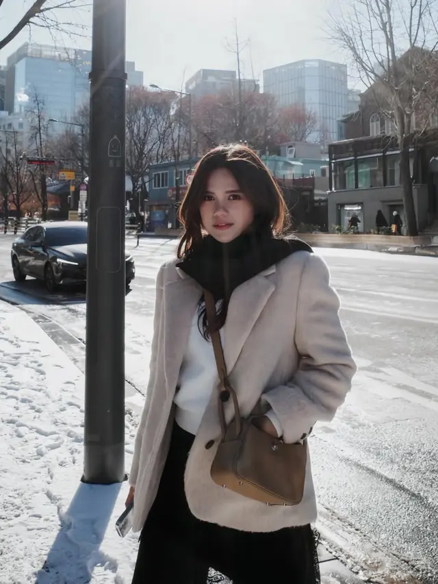 Audi Marissa di Korea Selatan saat musim dingin kenakan baju layering. [@audimarissa]