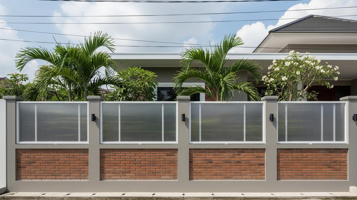 8 Model Pagar Bata atau Beton Setengah Badan Kombinasi Polikarbonat untuk Hunian Kontemporer