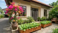 6 Inspirasi Taman Teras dengan Bunga Hias dan Sayuran Daun, Cantik Sekaligus Produktif