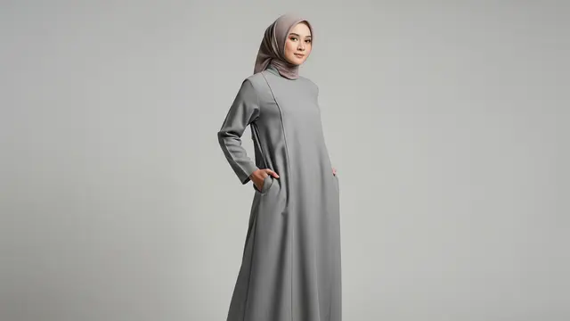 Gamis Siluet H-Line dengan Saku Fungsional