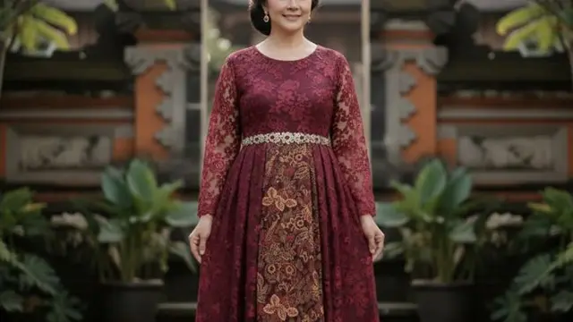 Gamis Batik Brokat Warna Maroon untuk Ibu 50 Tahun (Foto: Gemini AI)