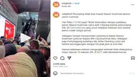 Viral sebuah video di media sosial TikTok dan X yang menggambarkan kepadatan penumpang di Stasiun Sudirman pada Rabu 11 Oktober 2023 sekira pukul 18.30 WIB. (Instagram @infojkt24).