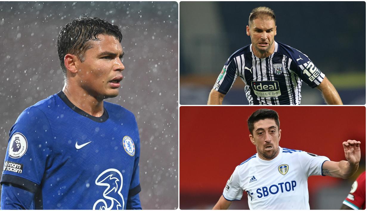 Thiago Silva menjadi menjadi salah satu pemain tertua di Liga Inggris pada musim 2020/2021. Selain Silva ternyata ada beberapa pemain tua lainnya yang tercatat bermain di Liga Inggris musim ini. Berikut Thhiago Silva dan 5 pemain tertua di Liga Inggris musim ini. (kolase foto AFP)