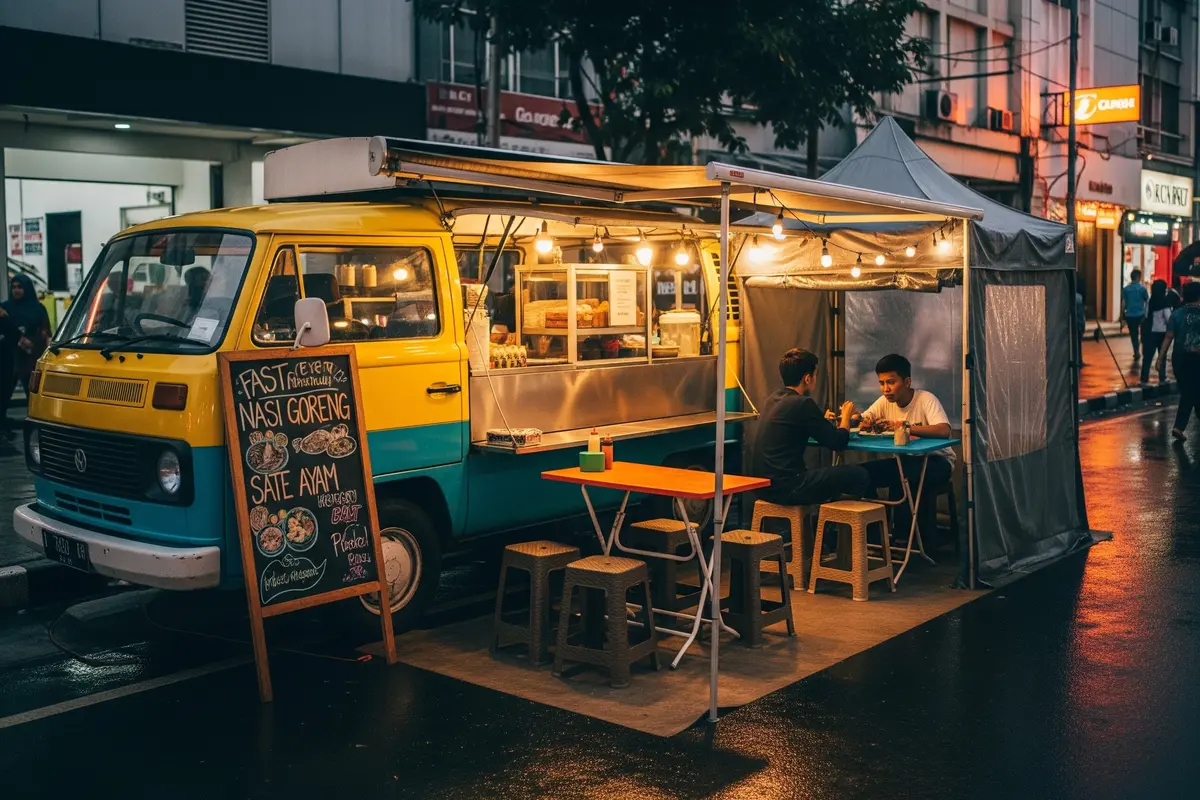 Warung Food Truck Statis (Dilengkapi Tenda Tambahan)