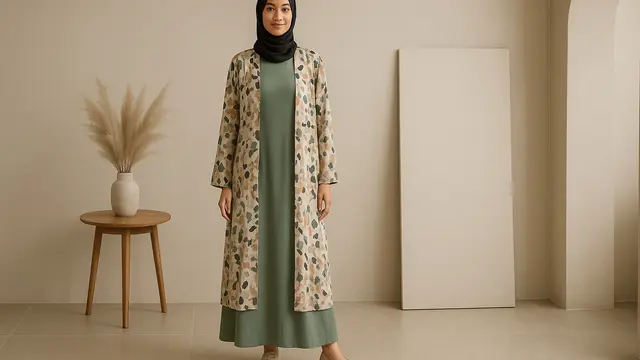 Model Gamis dengan Outer Cardigan Panjang/Ilustrasi gambar oleh AI