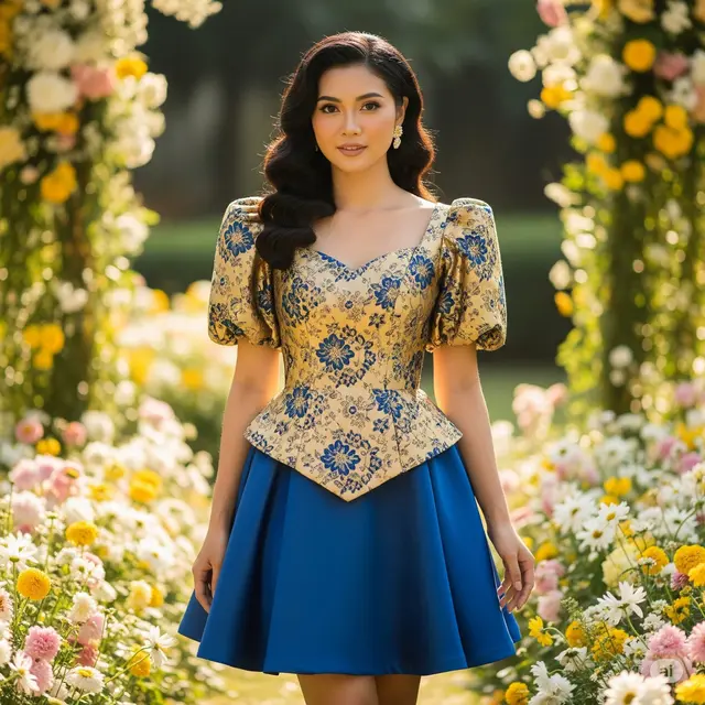 Dress Brokat Lengan Balon Pendek. Foto: Gemini