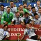 Timnas Jerman berhasil meraih trofi Piala Konfederasi 2017 setelah bersusah payah mengalahkan Cile dengan skor 1-0 di Saint Petersburg Stadium, Saint Petersburg, Minggu (2/7/2017) malam waktu setempat. (AFP/Patrik Stollarz)