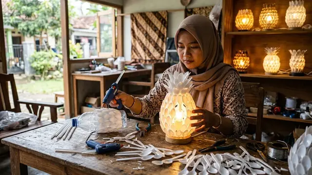 Cara Membuat Lampu Hias dari Sendok Plastik Bekas untuk Dijual (AI Generated)