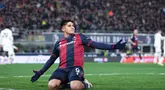 Le joueur de Bologne, Santiago Castro, a célébré après avoir marqué contre l'AC Milan lors du match de la Ligue italienne au stade de Renato Dallara, vendredi 28 février 2025. (Massimo Paolone / Lapresse via AP)