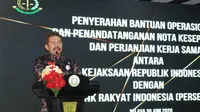 Jaksa Agung ST Burhanuddin saat menghadiri penandatanganan Nota Kesepahaman atau MoU dengan PT Bank Rakyat Indonesia (Persero) Tbk. (Bank BRI) di Aula Sasana Pradana Kejaksaan Agung. (Istimewa)