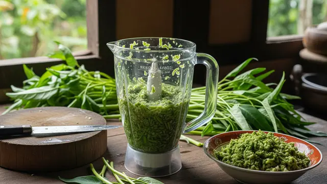 Mencacah Kangkung untuk Pakan Ternak Ayam