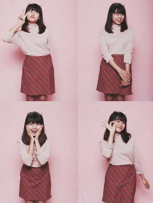 Tampilan Ghea memang sangat menggemaskan, anting kekinian yang menjuntai dan kacamata yang  ia kenakan di kepala menjadi salah satu ciri khasnya. Selain itu, Ghe kerap menggerai rambutnya yang berponi. (Instagram/gheaindrawari)