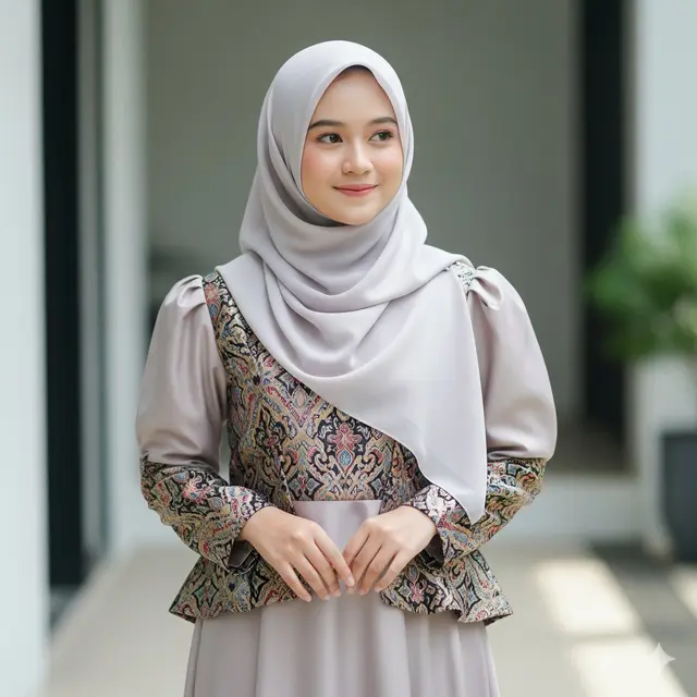 Gamis Brokat Lengan Puff