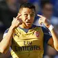 Ekspresi penyerang Arsenal, Alexis Sanchez usai mencetak gol ke gawang Leicester pada laga Liga Inggris di Stadion King Power, Inggris, Sabtu (26/9/2015). (Reuters/Darren Staples)