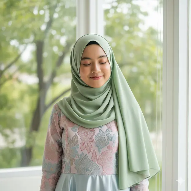 Gamis Brokat Warna Pastel Kombinasi Satin