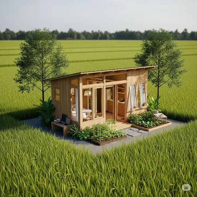 Rumah Sederhana di Tengah Sawah. Foto: Gemini
