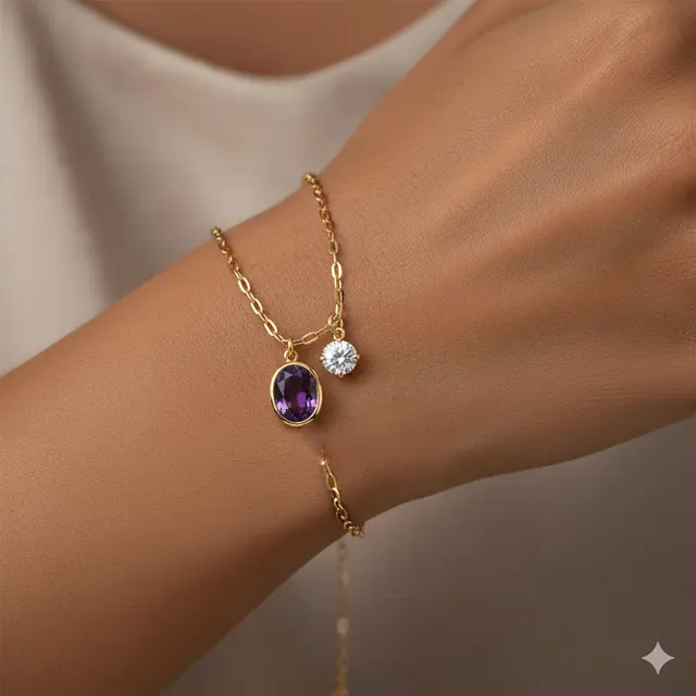 Gelang Rantai Emas  Liontin Batu Permata